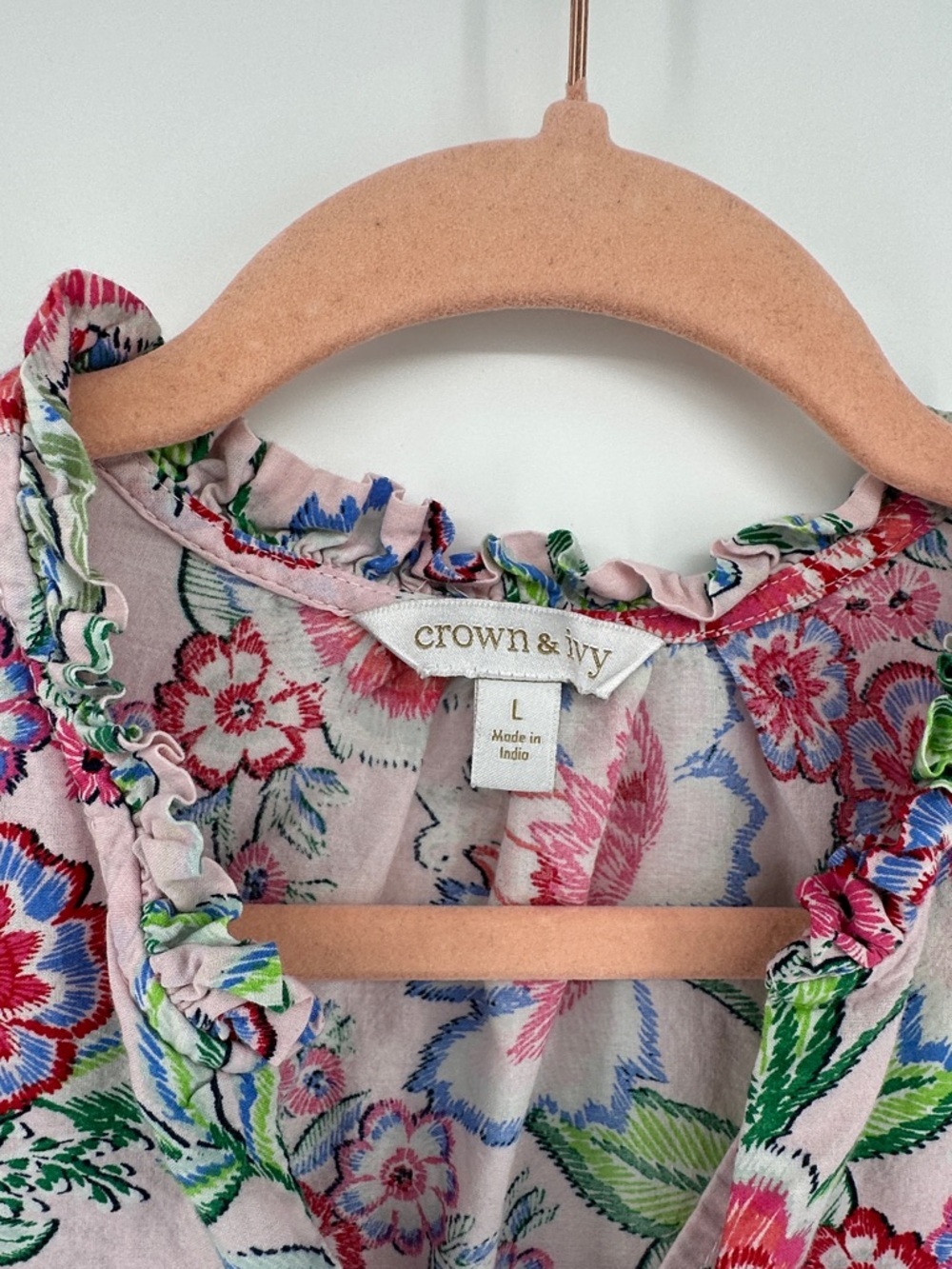 Crown&Ivy Boho Cottagecore Romantic Southern Belle Chic Floral Pink Blouse SzL - Picture 2 of 12